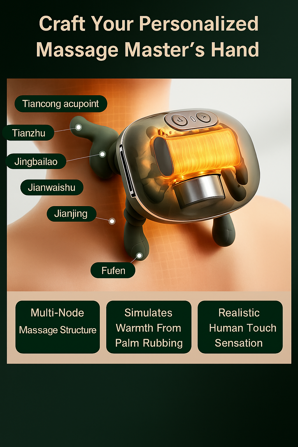 "Shiatsu Cervical Electric Massager and Shoulders - 3 Modes, Relaxing Heat, Portable for Neck and Back